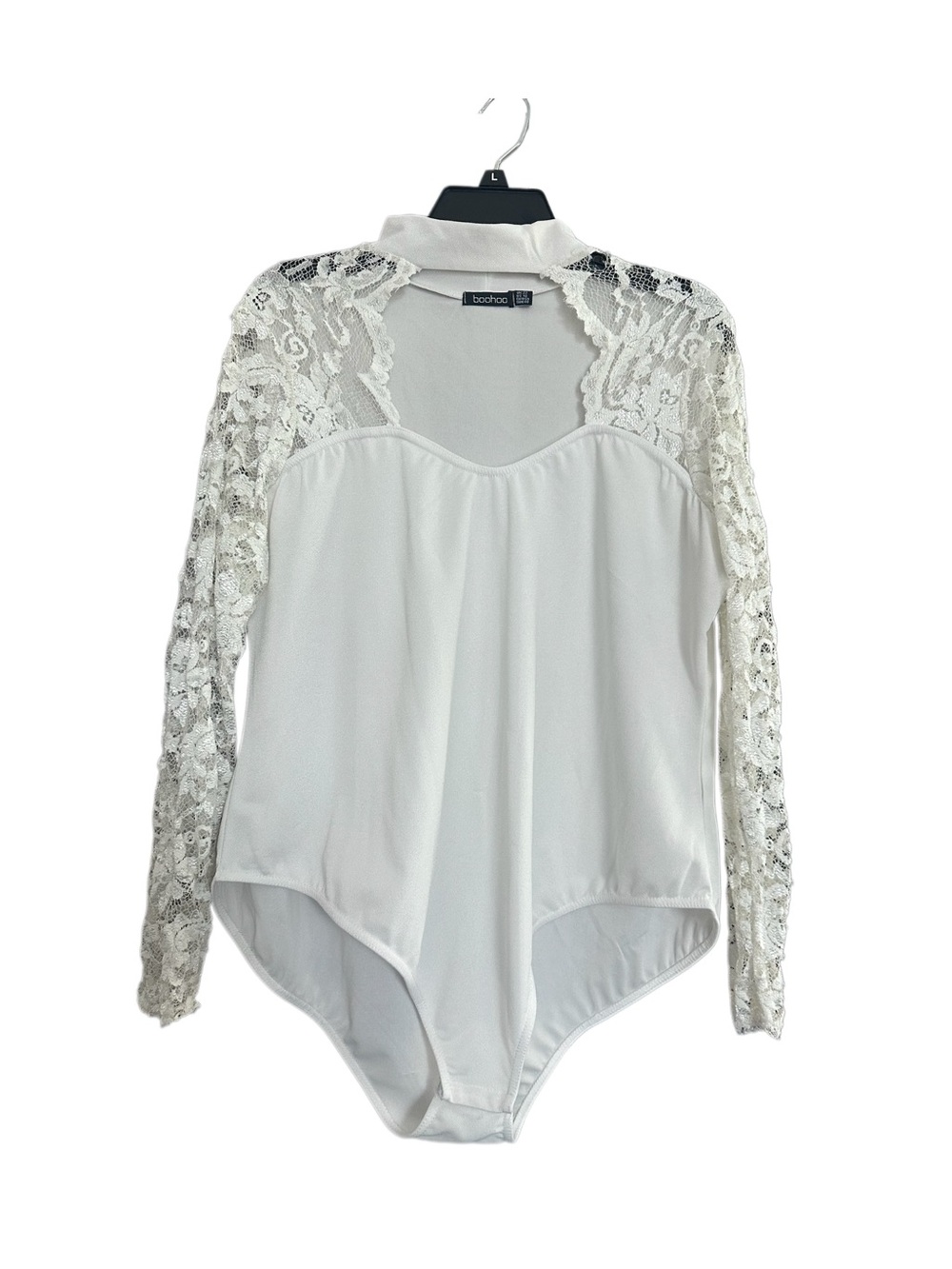 boohoo White Lace Sleeve Bodysuit Top